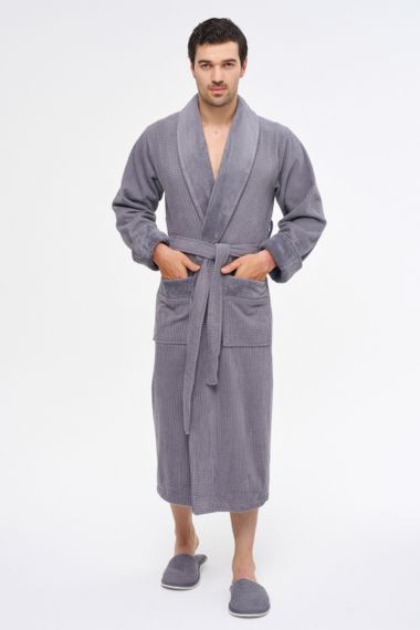Чоловічий халат Nusa 1163 з тапочками і рушниками, Сірий, L/XL | Зображення 3
