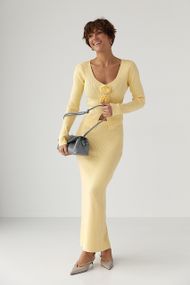 Приталений костюм в рубчик з кофти та спідниці - жовтий цвет, ONE SIZE (є розміри)