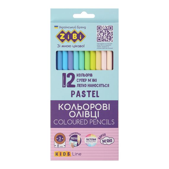 Олівці кольорові 12 кольорів PASTEL, KIDS LINE ZB.2470 ZiBi (4823078969774)