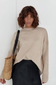 Женский вязаный джемпер oversize бежевый цвет L