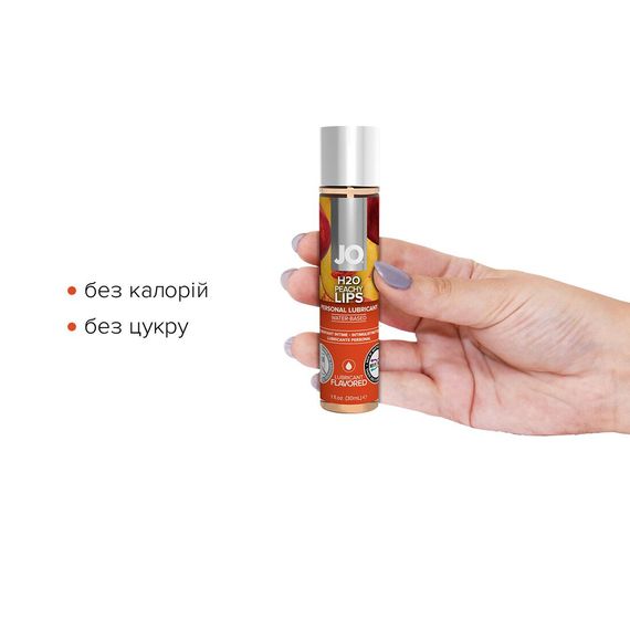 Змазка на водній основі JO H2O — Peachy Lips (30 мл) без цукру, рослинний гліцерин | Зображення 1