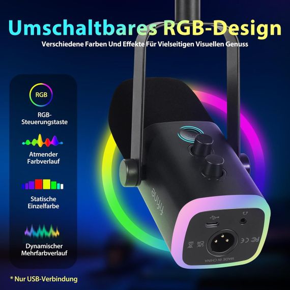 Микрофон динамический стриминговый потоковый с кронштейном RGB-подсветкой для студии подкастов гейминга ПК | Зображення 1
