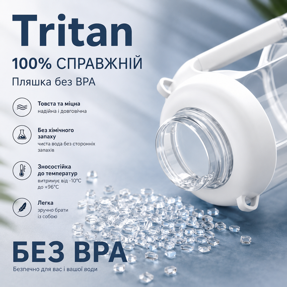 Спортивная бутылка для воды Tritan 2200 мл с ручкой и ремешком, Белая (Тритановая бутылка большой емкости) | Зображення 4