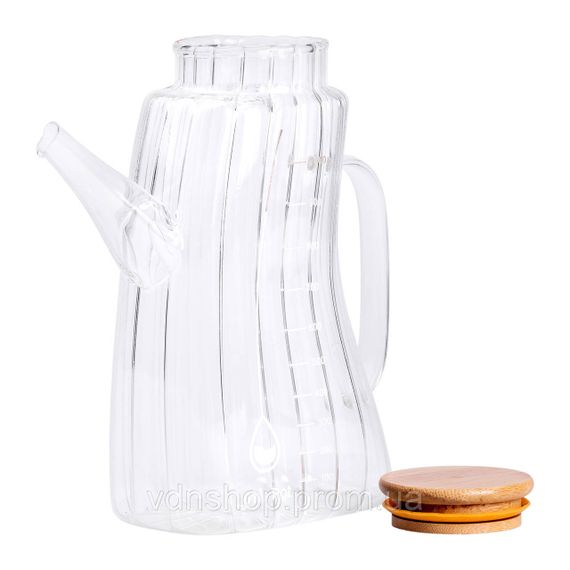 Скляна пляшка для олії 1 л HP-34-3 з ручкою та бамбуковою кришкою HP-34-3 | Зображення 2