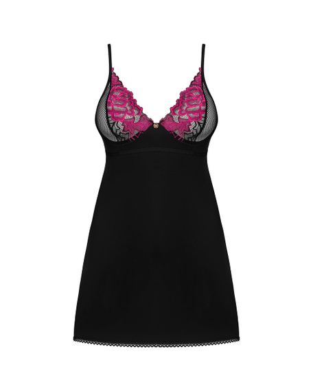 Сорочка та стринги Obsessive Rosenty chemise Чорно-малінова M/L | Зображення 4