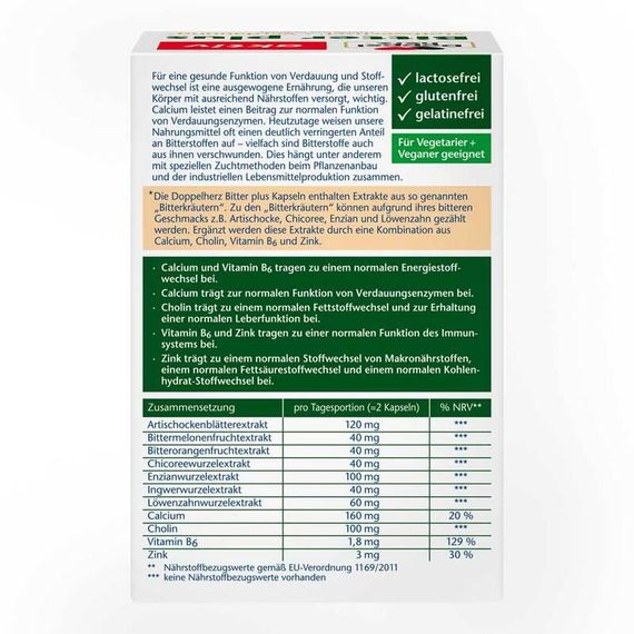 Doppelherz Bitter Plus - для улучшения пищеварения, обмена веществ, детоксикации С горькими травами, холином | Зображення 1