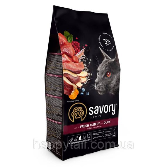 Корм сухой Savory Adult Cat Steril Fresh Turkey with Duck для стерилизованных котов с индейкой и уткой 2 кг