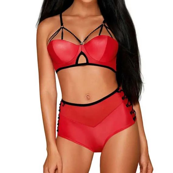 Комплект червоний Obsessive Leatheria з контрастним чорним кантом, S/M sexstyle