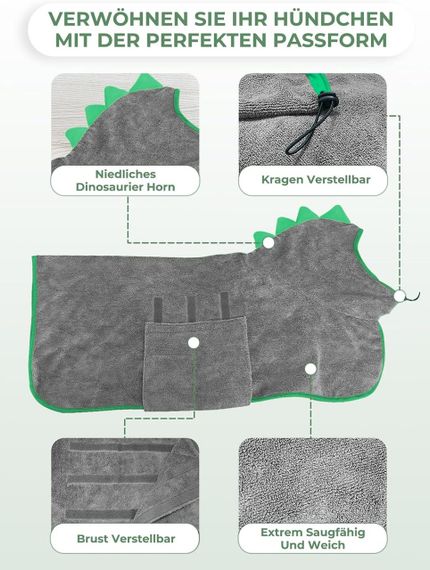 Халат-рушник для собак на липучці швидковисихаючий з мікрофібри регульований з рукавичками для лап, для купання тварин | Зображення 2