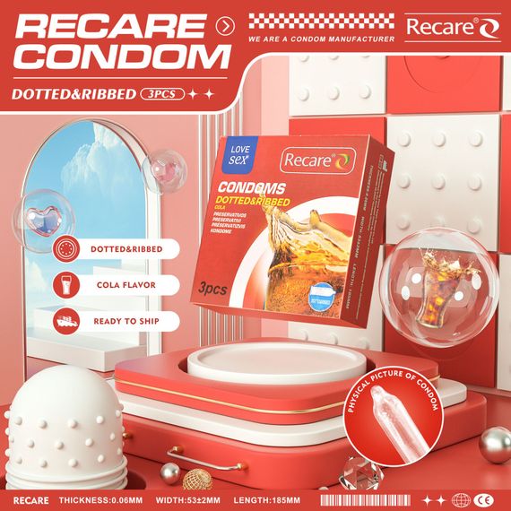 Презервативы Recare Cola Dotted&Ribbed Condoms 3 шт, с пузырьками и ребрами, аромат: | Зображення 6