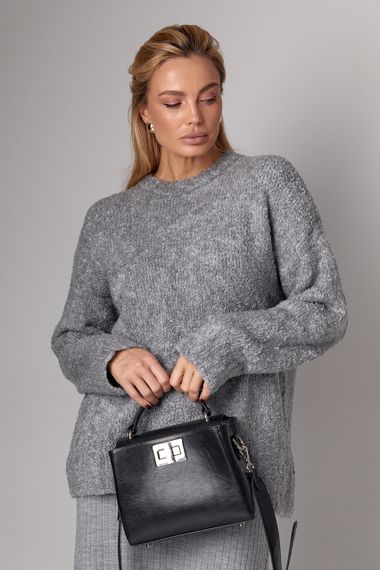 Жіночий подовжений в'язаний джемпер oversize - сірий цвет, ONE SIZE (є розміри)
