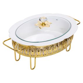 Порцеляновий овальний марміт із кришкою та металевою підставкою (1.2 л)