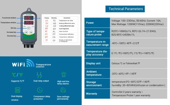Контролер Inkbird ITC-308 WiFi нагрівання та охолодження з Wi-Fi | Температурний зонд NTC | Зображення 6