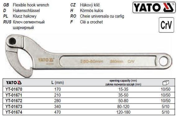 Ключ сегментний шарнірний M=35-50 мм L=210 мм YT-01671
