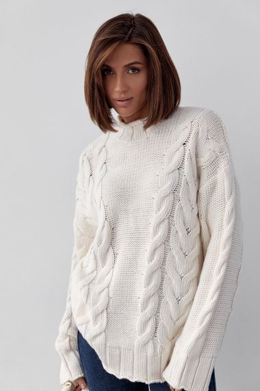 Вязаный свитер с косами oversize - кремовый цвет, L (есть размеры) | Зображення 6