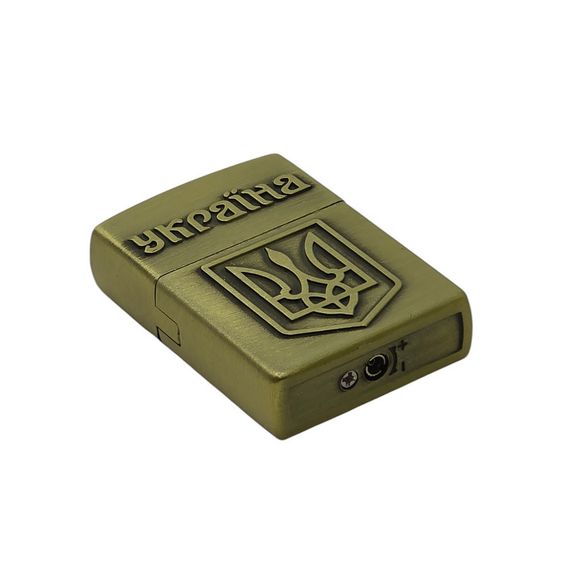 Газова Запальничка З Відкидною Кришкою Золотиста Україна | Зображення 2