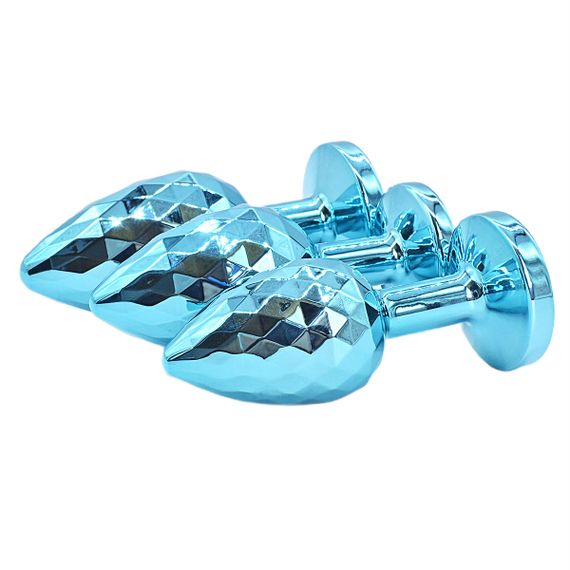 Комплект анальних пробок блакитного кольору з фасетним огранюванням (розмір S, M, L) | Зображення 4