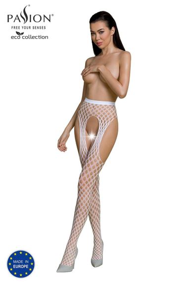 Эротические колготки-бодистокинг Passion ECO S003 white, с доступом, имитация подвязок sexstyle