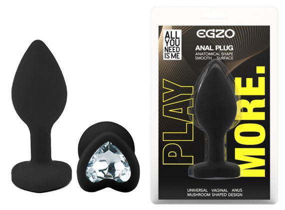Силіконова анальна пробка EGZO - Silicone Black Heart Plug Clear, size S Sex Aura