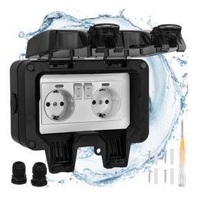 Подвійна зовнішня накладна розетка IP66, 230 250 В, 16 А, водонепроникна з кришкою, для вулиці + монтажний набір. Izoxis 27730