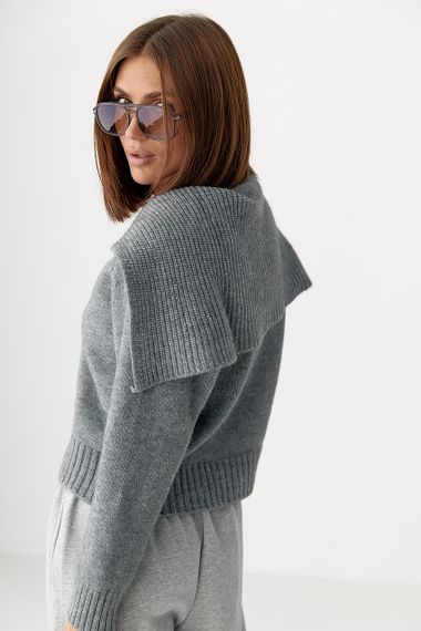 В'язаний укорочений жіночий кардиган на блискавці - сірий цвет, ONE SIZE (є розміри) | Зображення 1