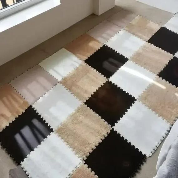 Килимок-пазл з плюшевим покриттям 20 пазлів 30х30х1.5 см білий-беж | Зображення 1