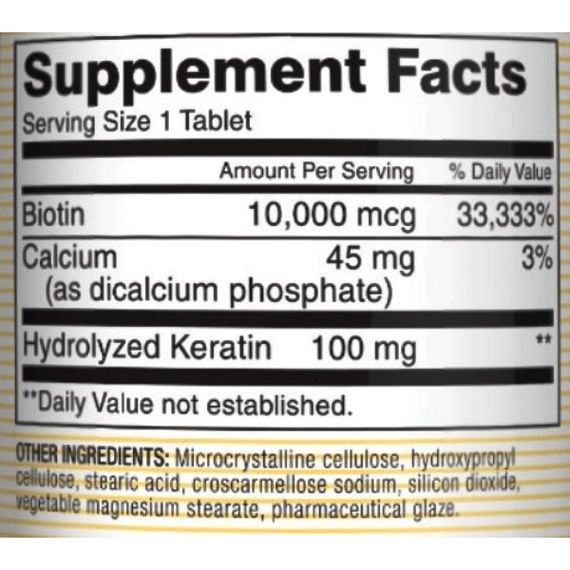 Биотин Mason Natural Biotin 10,000 mcg Plus Keratin 100 mg 60 Tabs | Зображення 1