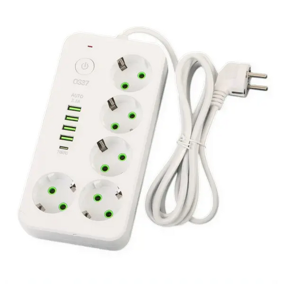 Мережевий фільтр-подовжувач 5 розеток 4xUSB-A 1xUSB-C 3м білий HP-5-49