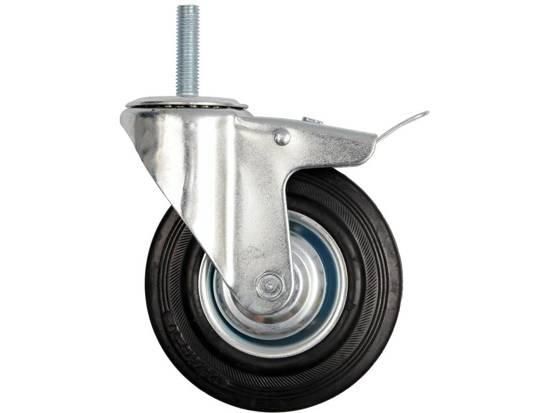 Колесо до візка з штифтом Ø=200мм, b=44мм VOREL з оберт. опорою і гальмом; h=230мм, навант.- 150 кг VR-87337