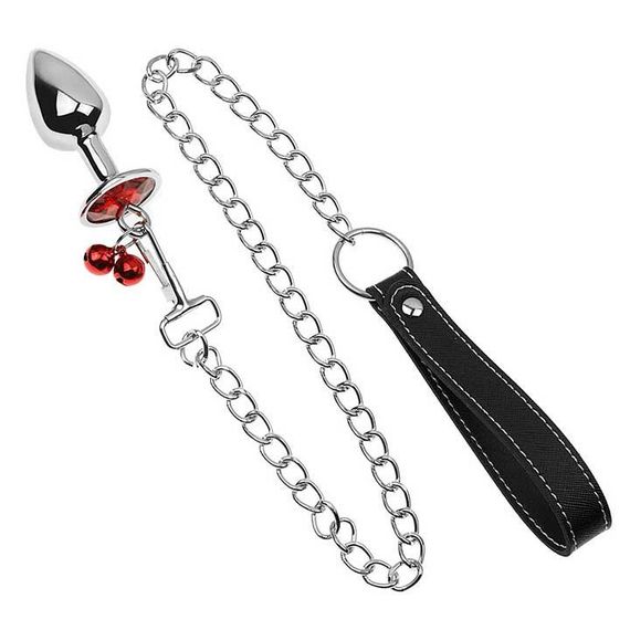 Металева анальна пробка з повідцем S - 2.8*7см Червона