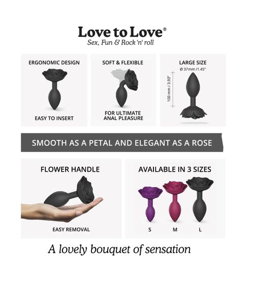 Силиконовая анальная пробка Love To Love OPEN ROSES L SIZE - BLACK ONYX | Зображення 4