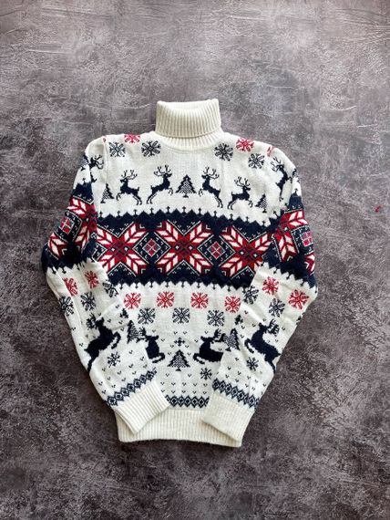Мужской новогодний свитер с оленями в узорах PA2655 цвет белый, размер М | Зображення 2