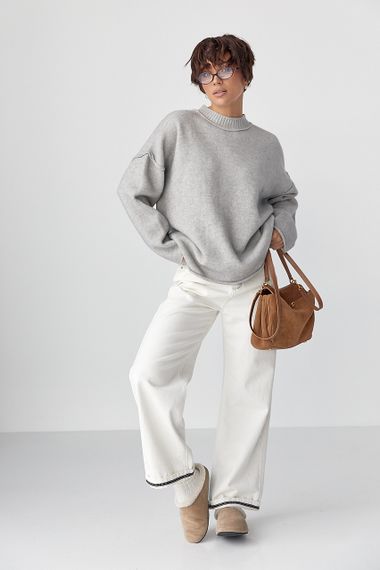 Теплий вільний джемпер зі швами назовні - сірий цвет, ONE SIZE (є розміри) | Зображення 2