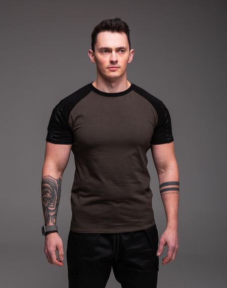 Мужская футболка комбинированная с  карманом на рукаве RA2321 размер M, цвет коричневый | Зображення 3