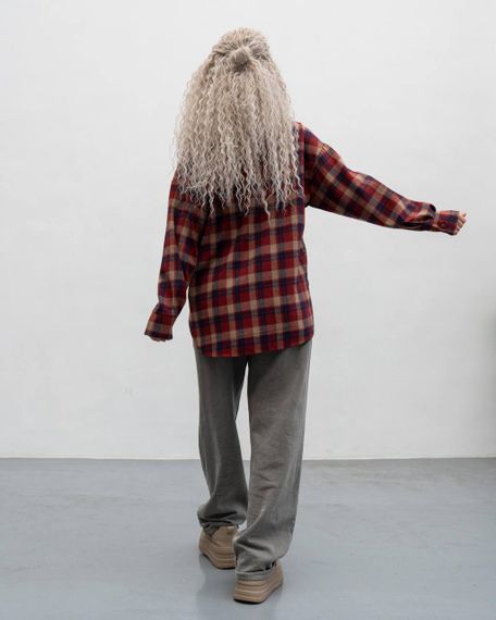 Женская фланелевая рубашка в клетку на пуговицах свободная, MN0003  цвет красный, размер 2XL/3XL | Зображення 2