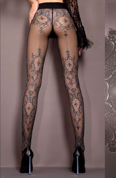 Колготки черные Ballerina's Secret с узором синего цвета, S/M sexstyle | Зображення 2