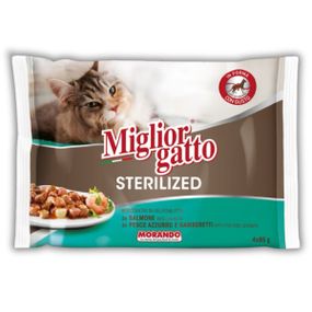 Набір вологого корму з лососем та рибою Morando Migliorgatto Sterilized, 85 гр з 4 шт