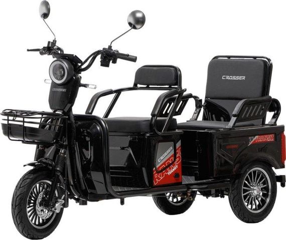 Електротрайк Crosser Transit TR-5 LFP 1500W 76.8V 30Ah, вантажний триколісний електроскутер до 80 км, LiFePO4, 3 місця Чорний