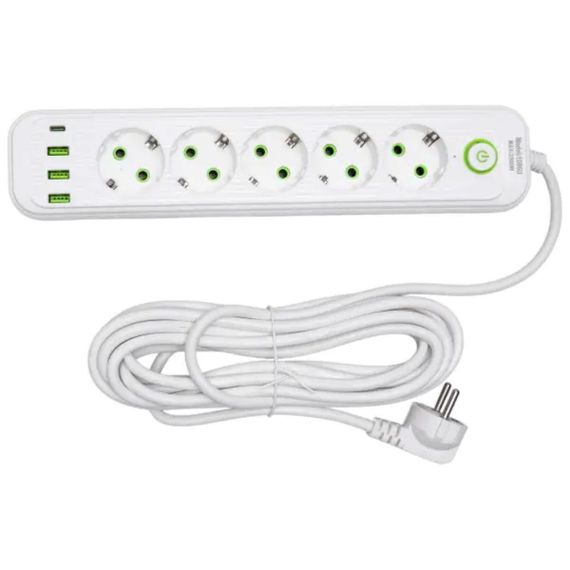 Мережевий фільтр-подовжувач 5 розеток 3xUSB-A 1xUSB-C 5м білий HP-5-43 | Зображення 1