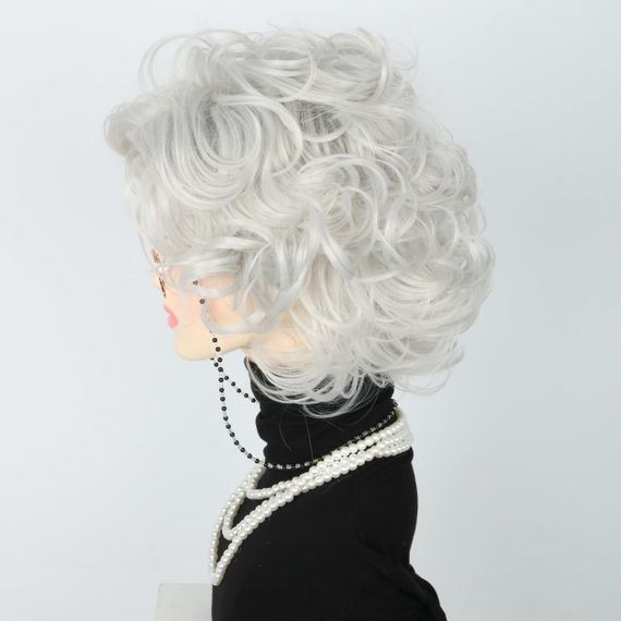 Комплект для образа бабушки LeMarnia - седой серый парик, очки, бусы, для костюмов, Хэллоуина и вечеринок | Зображення 4