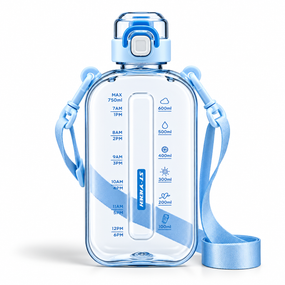 Спортивна пляшка для води SPORT 750 мл з ремінцем — багаторазова BPA-free пластикова пляшка з герметичною кришкою, блакитна