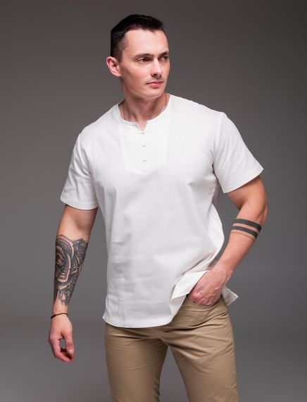 Мужская легкая льняная футболка RA2256 размер М, цвет белый | Зображення 1