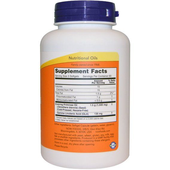 Масло вечерней примулы NOW Foods Evening Primrose Oil 500 mg 100 Softgels | Зображення 1