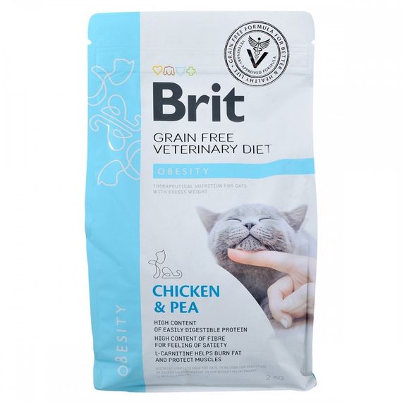Корм сухий Brit Grain Free VetDiet Cat Obesity для котів з зайвою вагою та ожирінням з куркою та горохом 2 кг | Зображення 2