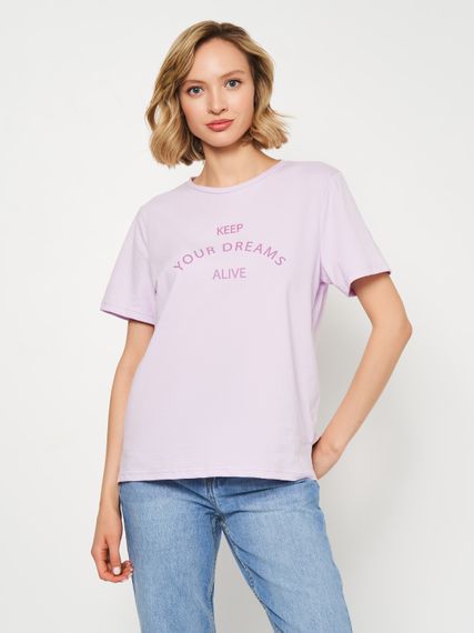 Футболка жіноча світло-фіолетова з написом, 3XL