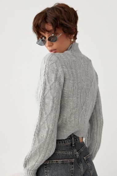 Короткий в’язаний светр з косичками - сірий цвет, ONE SIZE (є розміри) | Зображення 1