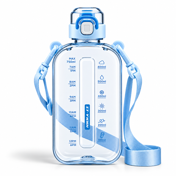 Спортивная бутылка для воды SPORT 750 мл с ремешком - многоразовая BPA-free пластиковая бутылка с герметичной крышкой, голубая