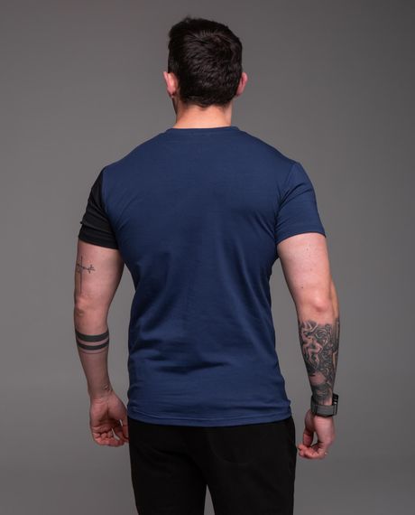 Мужская приталенная футболка комбинированная RA2322 размер XL, цвет синий | Зображення 4