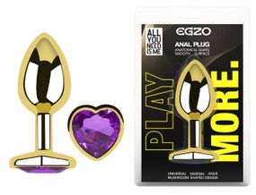 Анальная пробка с кристаллом EGZO - Gold Heart Plug Purple size M Sex Aura
