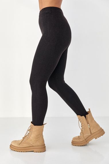 Утеплені лосини в рубчик зі штрипками - темно-коричневий цвет, ONE SIZE (є розміри) | Зображення 4